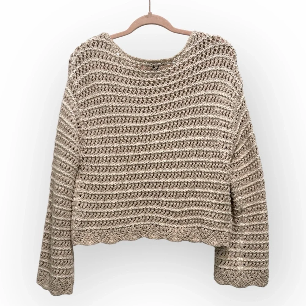 American Eagle Beige Open Knit Cropped Sweater - Size Small - Picture 2 of 4